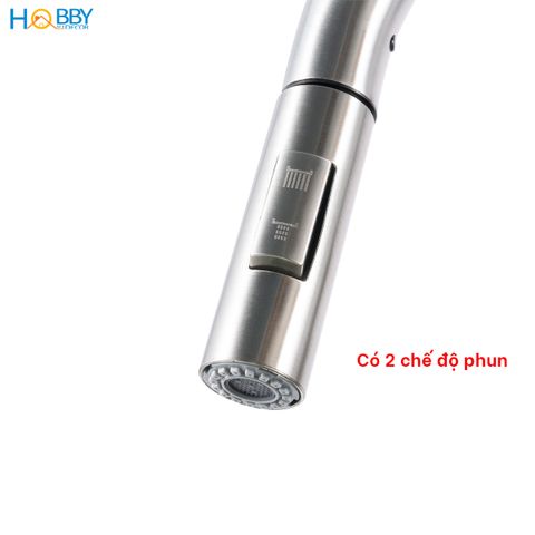 Vòi rửa chén dây rút 1 đầu lạnh inox 304 Hobby home decor VDR14 2 chế độ phun