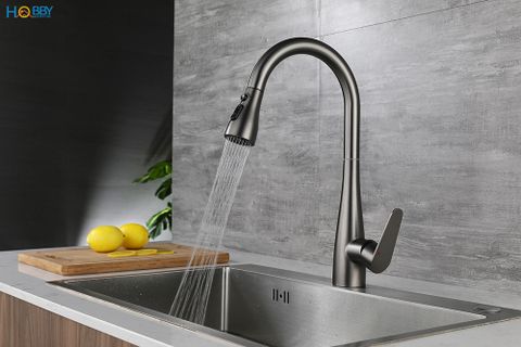 Vòi rửa chén nóng lạnh dây rút 3 chế độ Hobby home decor VDR7 Inox 304 sơn xám