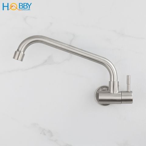 Vòi rửa chén lạnh gắn tường inox 304 ren 21 Hobby Home Decor VT1