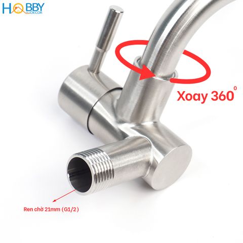 Vòi rửa chén lạnh gắn tường inox 304 ren 21 Hobby Home Decor VT1
