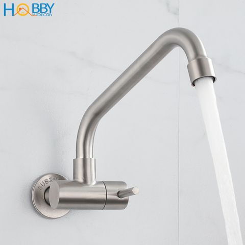 Vòi rửa chén lạnh gắn tường inox 304 ren 21 Hobby Home Decor VT1