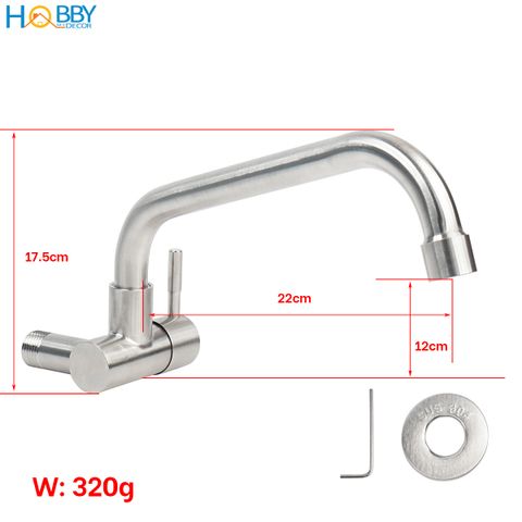 Vòi rửa chén lạnh gắn tường inox 304 ren 21 Hobby Home Decor VT1
