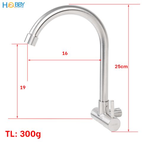 Vòi rửa chén lạnh gắn tường Inox 304 Hobby home decor VT2