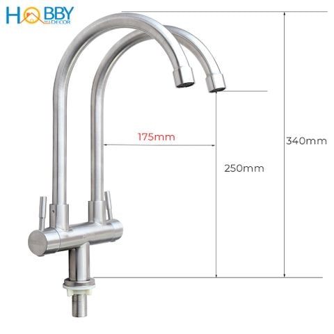 Vòi nước rửa chén 2 đầu lạnh inox 304 có dây cấp Hobby Home Decor RC2D
