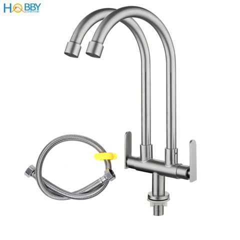 Vòi nước rửa chén 2 đầu lạnh Hobby Home Decor RC2D inox 304 có dây cấp