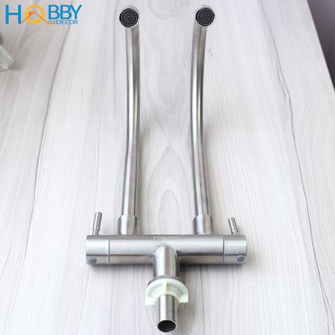 Vòi nước rửa chén 2 đầu lạnh inox 304 có dây cấp Hobby Home Decor RC2D
