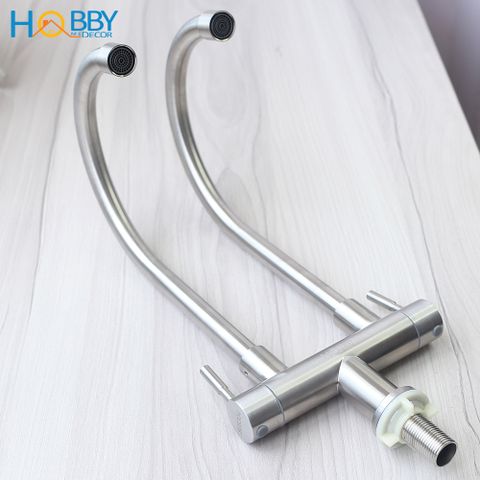 Vòi nước rửa chén 2 đầu lạnh inox 304 có dây cấp Hobby Home Decor RC2D