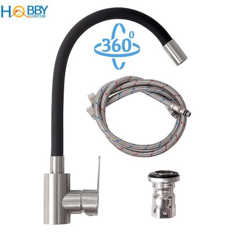 Vòi nước rửa chén nóng lạnh đầu vòi mềm uống cong Hobby Home Decor VTM1 - thân Inox 304 - tặng kèm 2 dây cấp 60cm