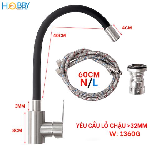 Vòi rửa chén bát nóng lạnh xoay 360 độ inox 304 Hobby home decor VTM1
