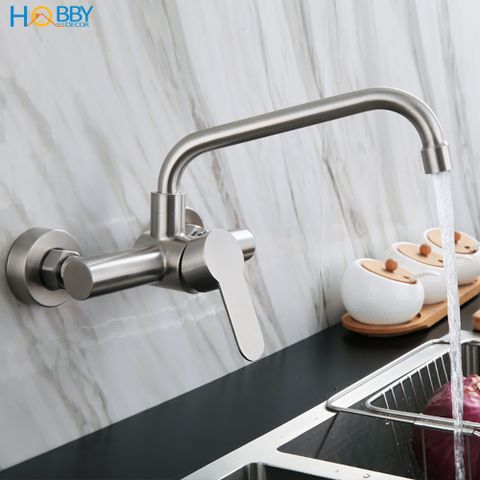 Vòi rửa chén nóng lạnh gắn tường inox 304 Hobby Home Decor ANL2