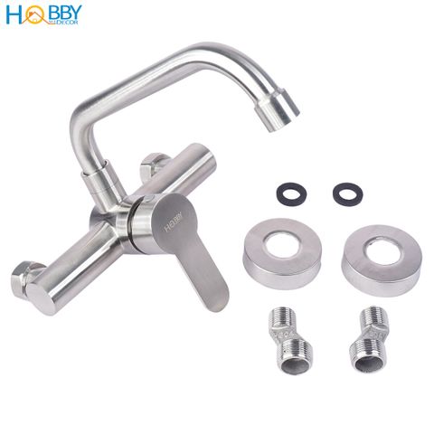 Vòi rửa chén nóng lạnh gắn tường inox 304 Hobby Home Decor ANL2