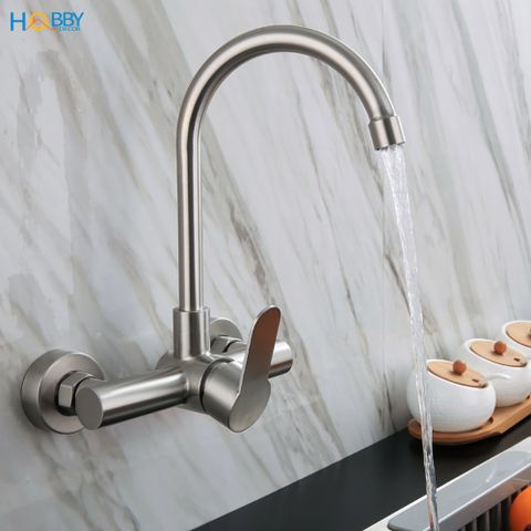 Vòi rửa chén bát nóng lạnh âm tường inox 304 Hobby Home Decor ANL3
