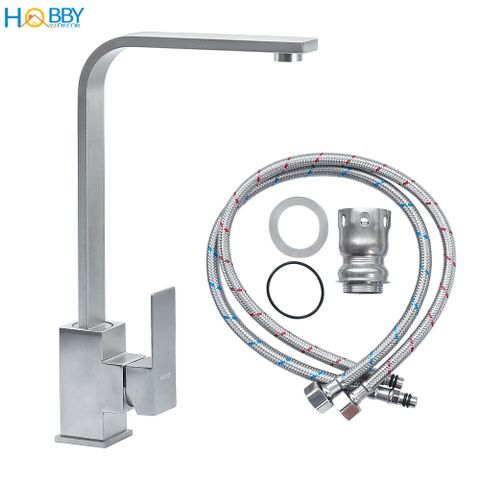 Vòi nước rửa chén nóng lạnh Inox 304 Hobby Home Decor RCD2 thân dẹp đế vuông có 2 dây nóng lạnh