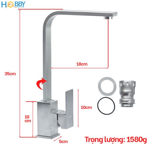 Vòi nước rửa chén nóng lạnh Inox 304 thân đế vuông Hobby Home Decor RCD2