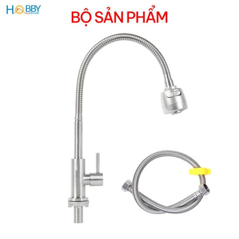 Vòi rửa chén đầu tăng áp thân uốn cong inox 304 Hobby Home Decor LXL