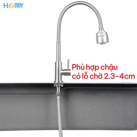 Vòi rửa chén đầu tăng áp thân uốn cong inox 304 Hobby Home Decor LXL