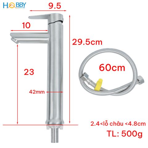 Vòi chậu rửa mặt lavabo lạnh thân cao inox 304 Hobby home decor LBL7