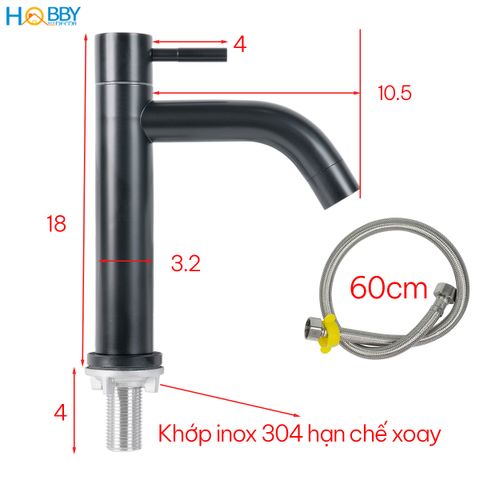 Vòi xả chậu rửa mặt lavabo Inox 304 sơn đen Hobby Home Decor LBL3D