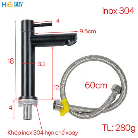 Vòi chậu rửa mặt lavabo lạnh Inox 304 sơn đen Hobby Home Decor LBL4D