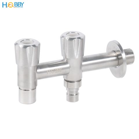 Vòi nước 2 đầu xả vặn đa năng inox 304 Hobby home decor VIN4 ren 21