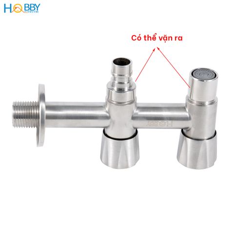 Vòi nước 2 đầu xả vặn đa năng inox 304 ren 21 Hobby home decor VIN4