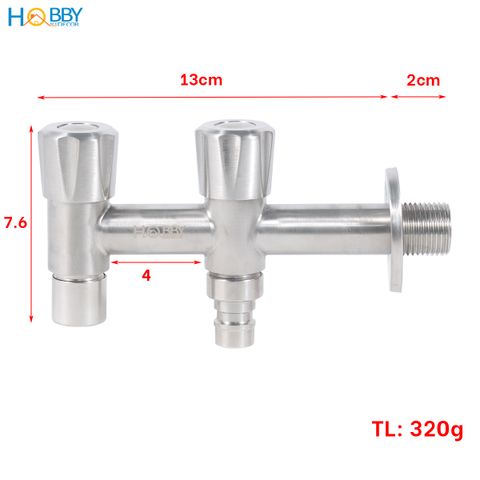Vòi nước 2 đầu xả vặn đa năng inox 304 ren 21 Hobby home decor VIN4