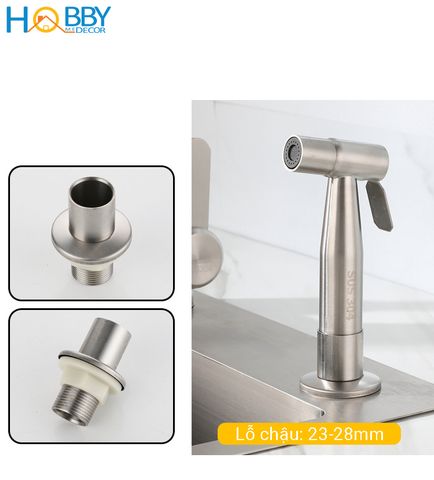 Vòi xịt rửa gắn chậu rửa chén inox 304 Hobby home decor GB1 dây 150cm