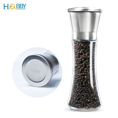 Lọ xay tiêu cầm tay nắp viền inox 304 lọ thủy tinh Hobby Home Decor XT2 mẫu thon - cối nghiền tiêu bằng sứ