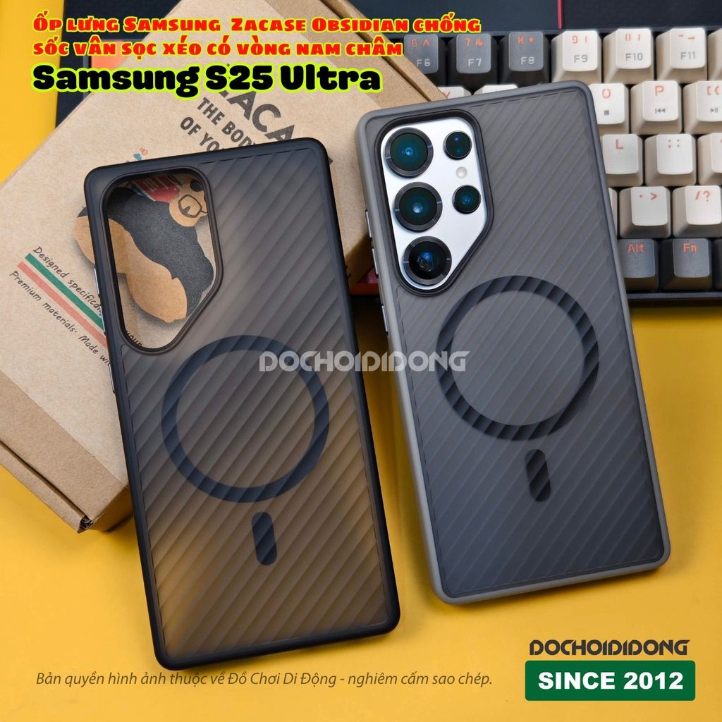 Ốp lưng Samsung S25 Ultra - S24 Ultra Zacase Obsidian chống sốc vân sọc xéo có vòng nam châm