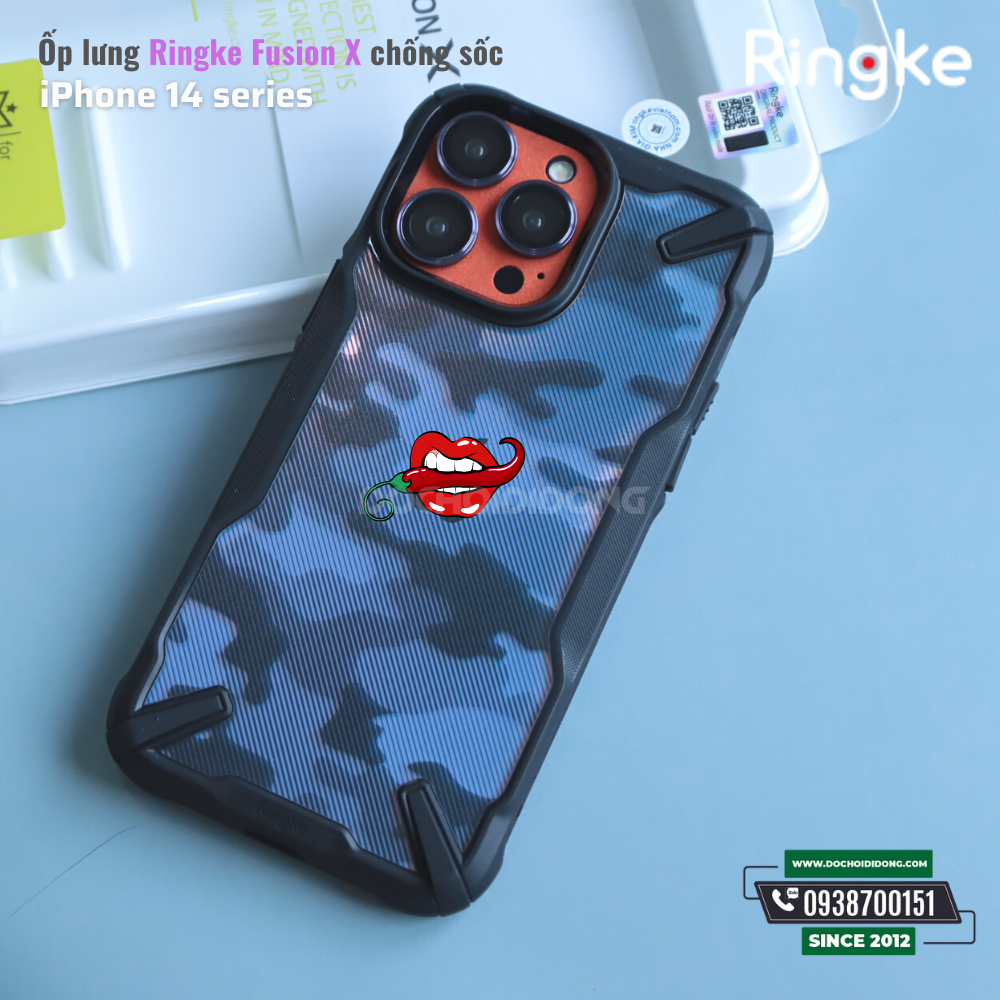 Ốp lưng iPhone 14 Pro Max ( 14 , 14 Plus, 14 Pro ) Ringke Fusionc X Black Camo chống sốc Hàn Quốc