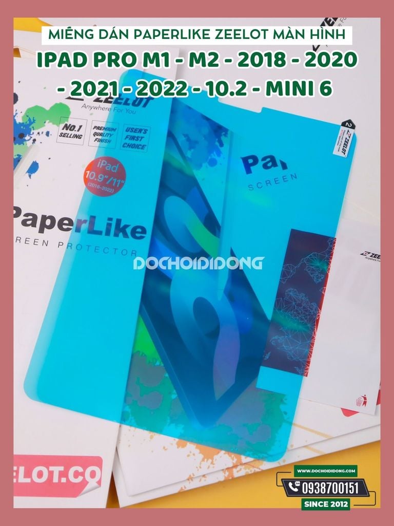 Miếng dán paper like Zeelot iPad Pro M1, M2, 2018, 2020, 2021, 2022,  mini hỗ trợ viết vẽ như trên giấy