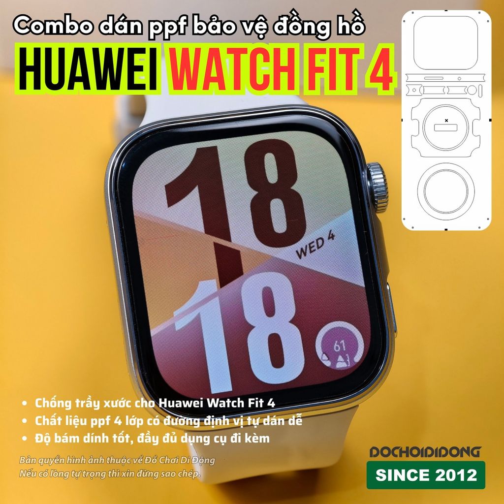 [4 lớp có định vị dễ dán] Combo 4 dán màn hình ppf cho Huawei Watch Fit 4