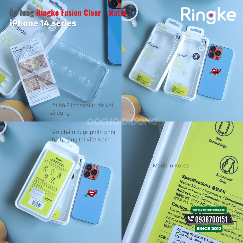 Ốp lưng iPhone 14 Pro Max ( 14 , 14 Plus, 14 Pro ) Ringke Fusion Clear Matte trong nhám Hàn Quốc