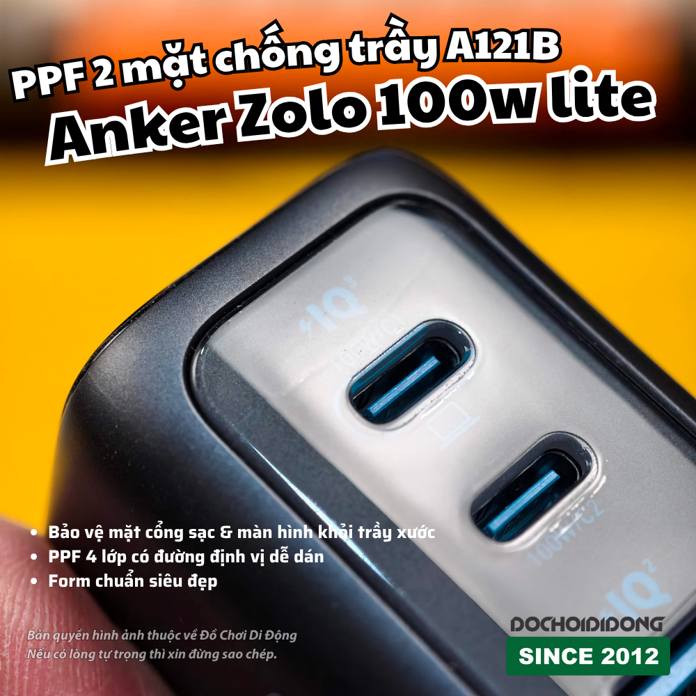 Miếng dán PPF 2 mặt chống trầy xước cho củ sạc Anker Zolo 100W Lite A121B - Bảo vệ toàn diện, giữ nguyên vẻ đẹp