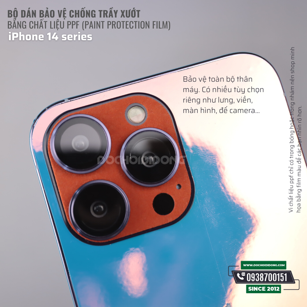 Miếng dán ppf cho iPhone 14 / 14 Plus / 14 Pro / 14 Pro Max bảo vệ trầy xướt va chạm nhẹ - mặt lưng, màn hình, viền, camera