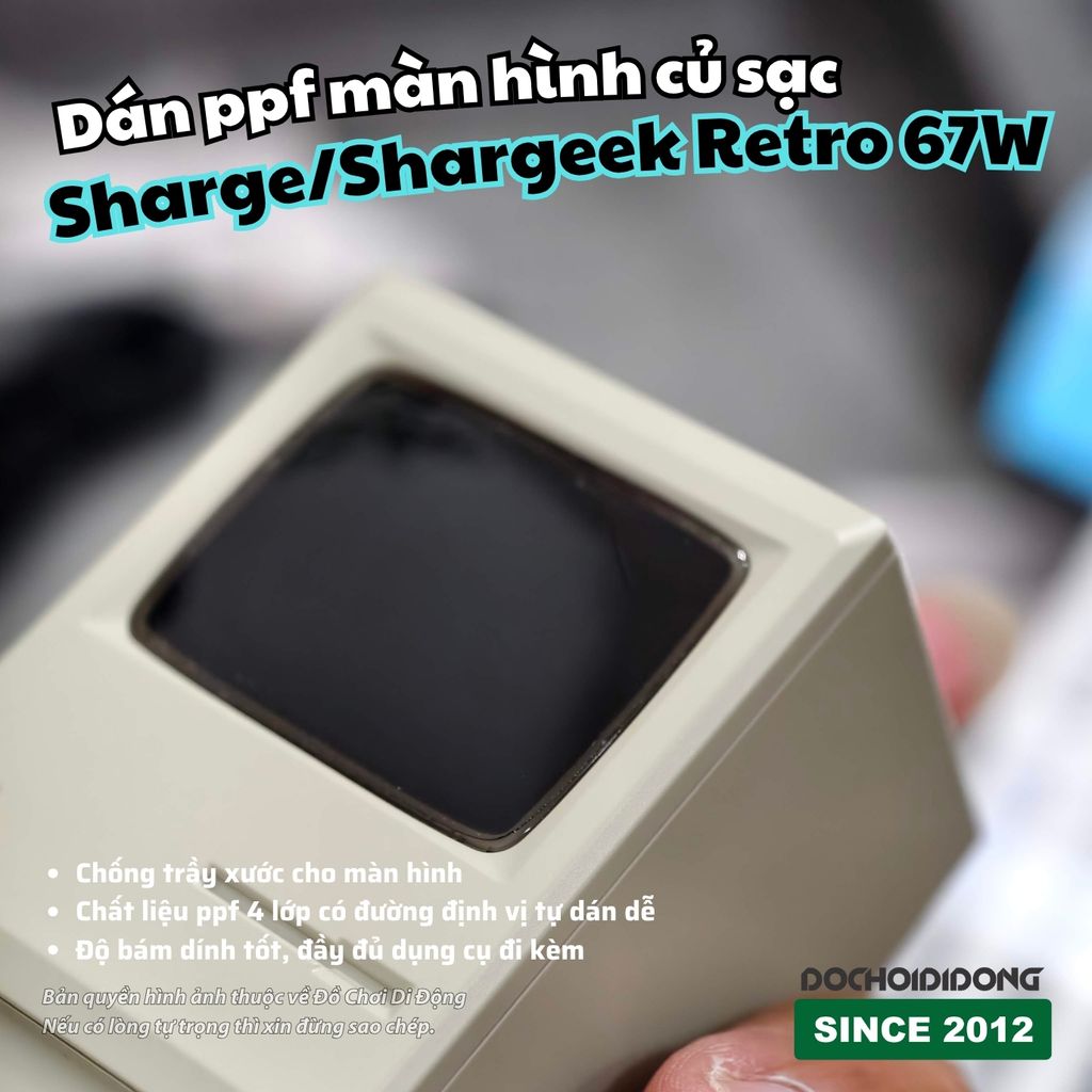 Miếng dán PPF bảo vệ màn hình cho củ sạc Sharge/Shargeek Retro 67W – Chống trầy xước