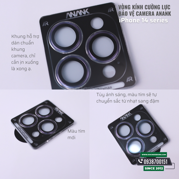 Vòng kính cường lực bảo vệ camera cho iPhone 14 - 14 Plus - 14 Pro - 14 Pro Max chống chói ANANK AR
