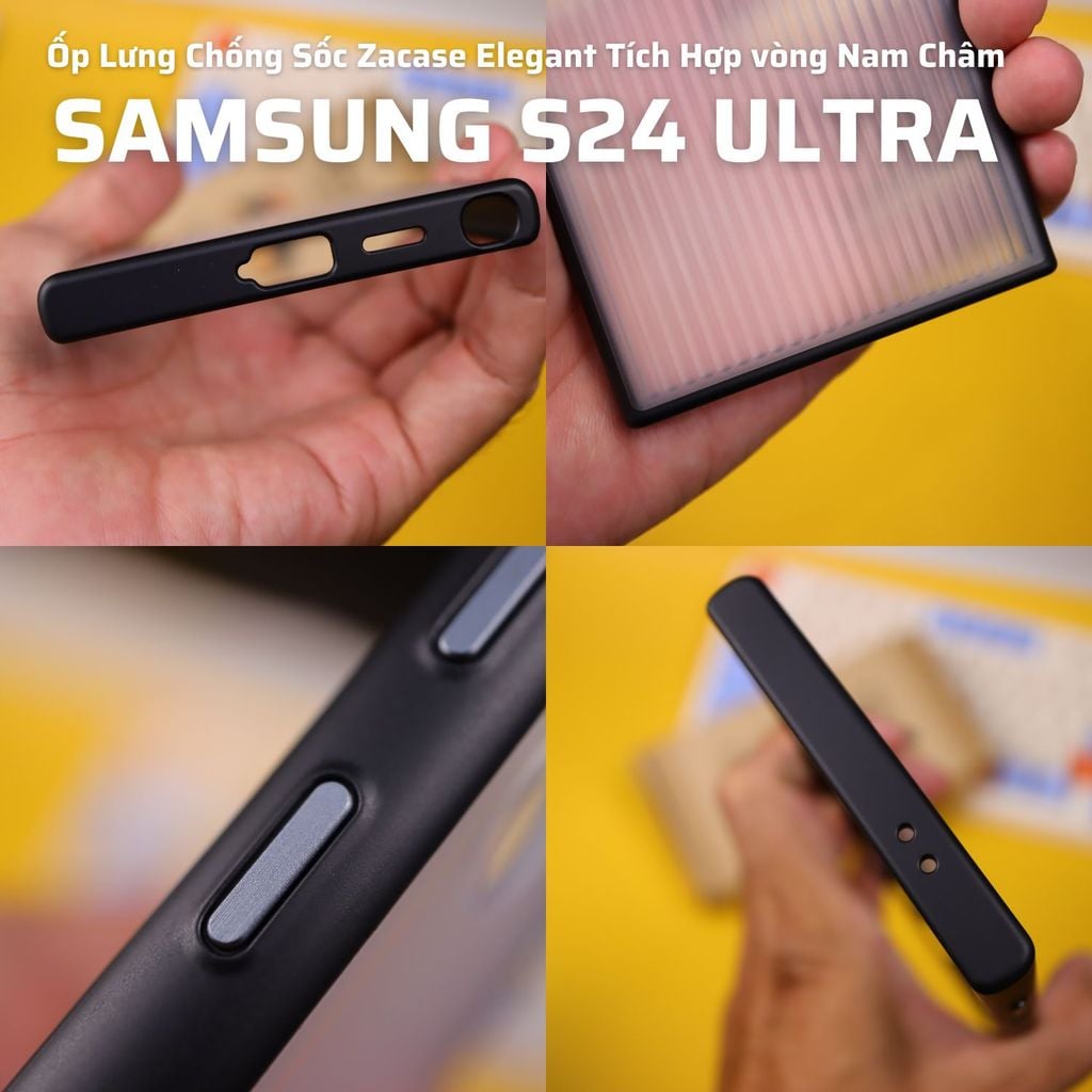 Ốp Lưng Chống Sốc Samsung S24 Ultra Zacase Elegant kẻ sọc Tích Hợp vòng Nam Châm Magsafe