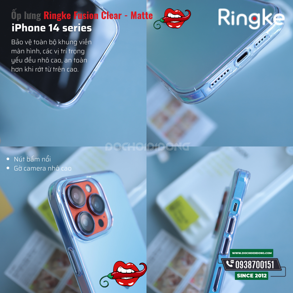 Ốp lưng iPhone 14 Pro Max ( 14 , 14 Plus, 14 Pro ) Ringke Fusion Clear Matte trong nhám Hàn Quốc