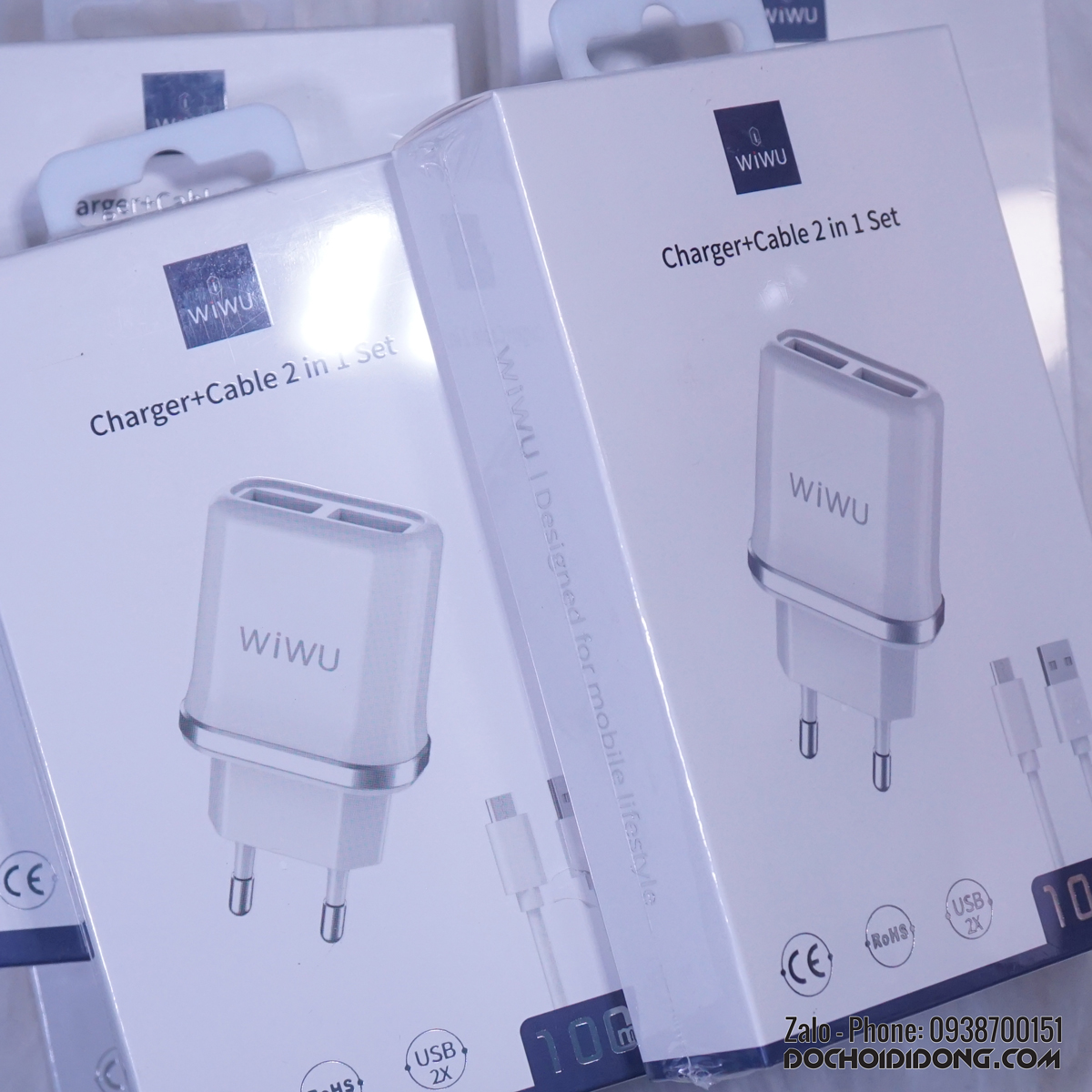 Bộ sạc 2 cổng kèm cáp Wiwu giá tốt cho điện thoại và máy tính bảng