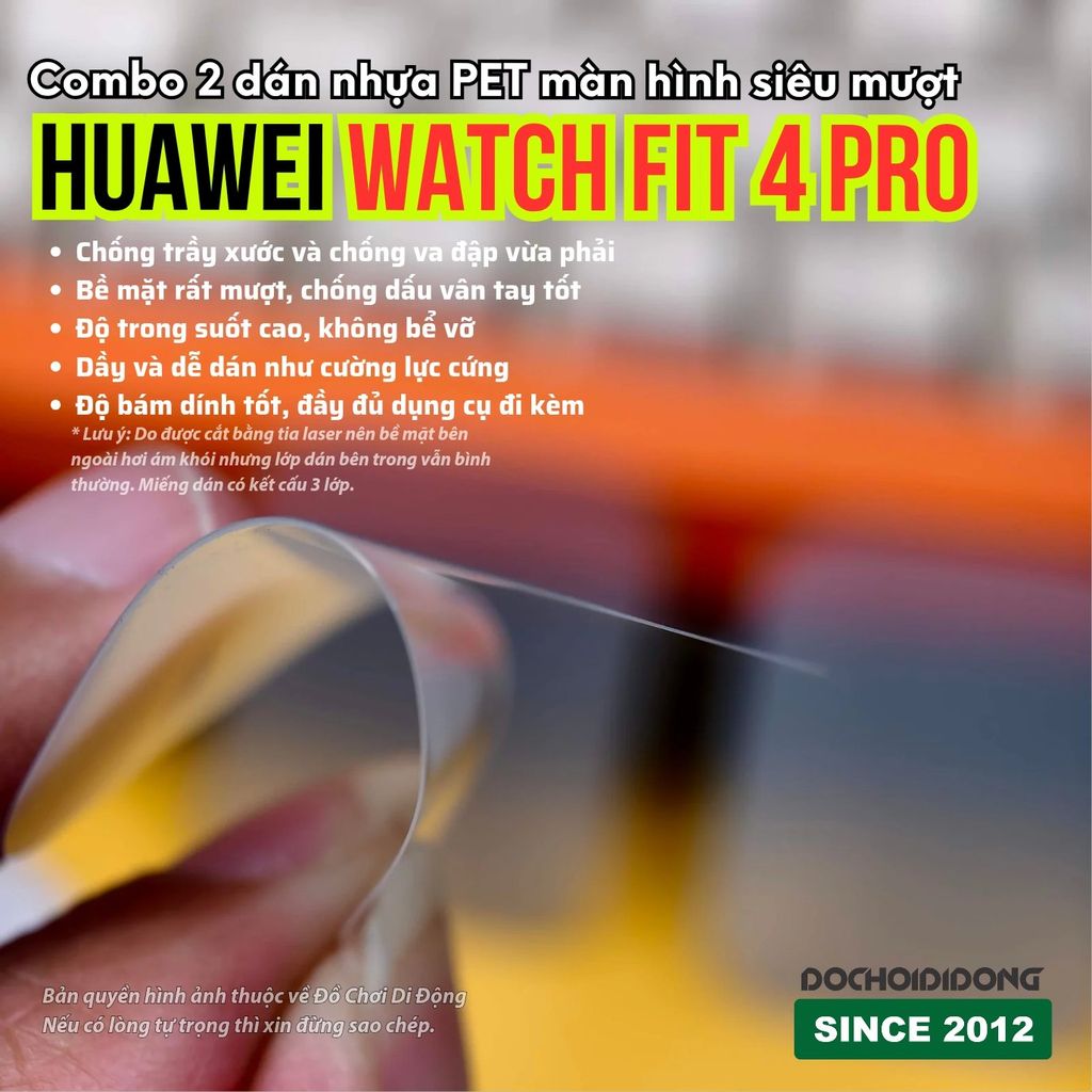 Combo 2 dán nhựa PET màn hình siêu mượt Huawei Watch Fit 4 Pro