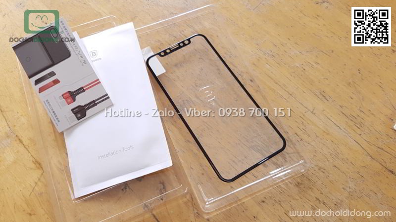 Miếng dán cường lực full màn hình iPhone X Baseus viền mềm 0.23mm