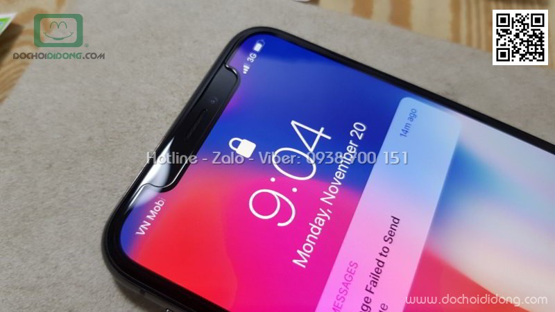 Miếng dán cường lực full màn hình iPhone X XS Benks viền cứng khoét cảm biến