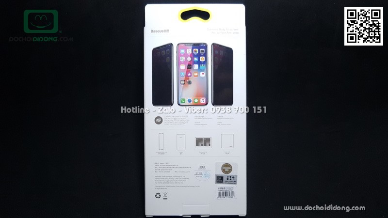 Miếng dán cường lực chống nhìn trộm iPhone XS Max Baseus full màn hình