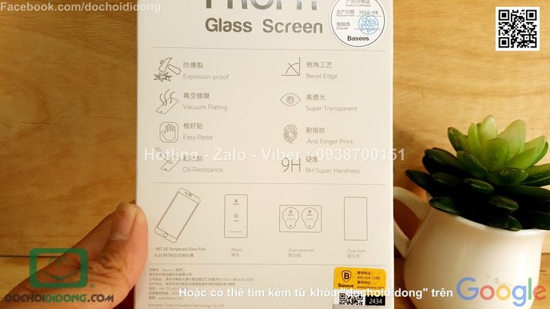 Miếng dán màn hình iPhone 7 Plus Baseus full màn hình 9H