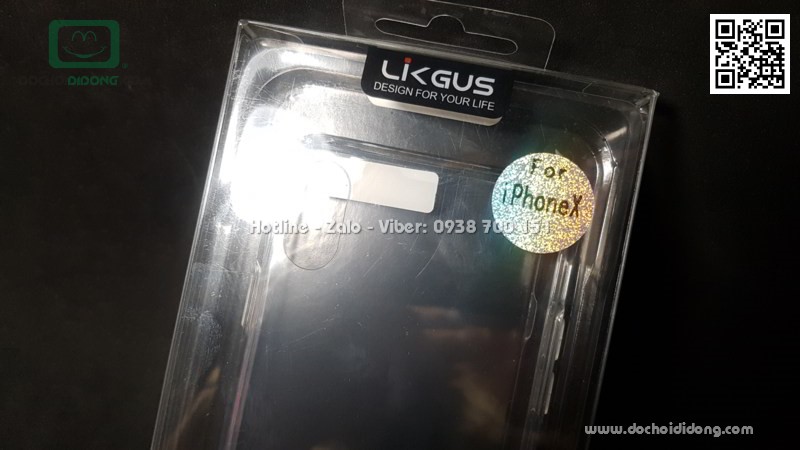 Ốp lưng iPhone X Likgus lưng kính viền trong chống sốc