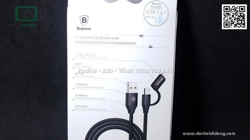 Cáp sạc 2 trong 1 Micro USB và Lightning Baseus chính hãng