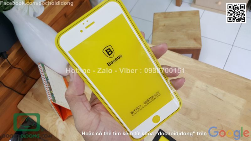 Miếng dán cường lực iPhone 6 6S Plus Baseus full màn hình