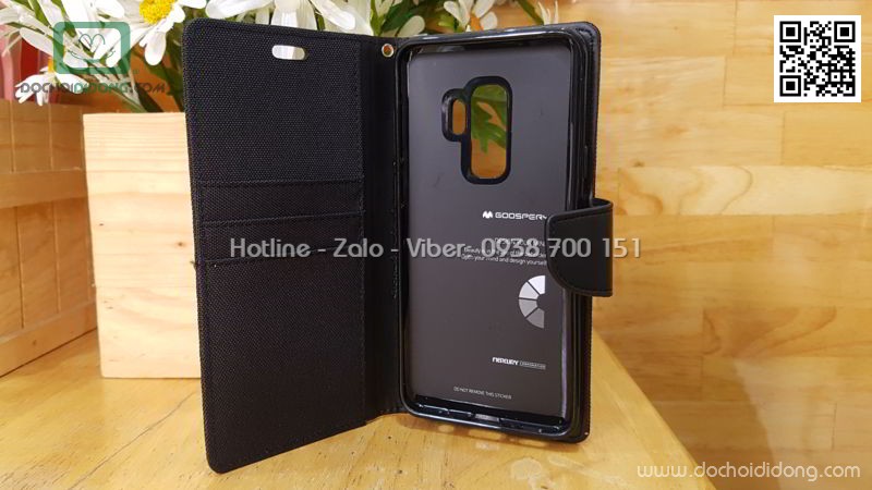 Bao da Samsung S9 Plus Mercury Canvas Diary vân vải nhét card