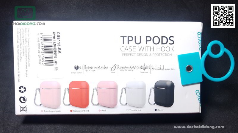 Hộp đựng AirPod Coteetci TPU siêu mỏng có móc